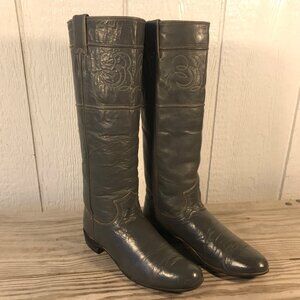 Vintage Stovepipe Womens Gray Leather Justin Riding Boots 6 B L3069 USA